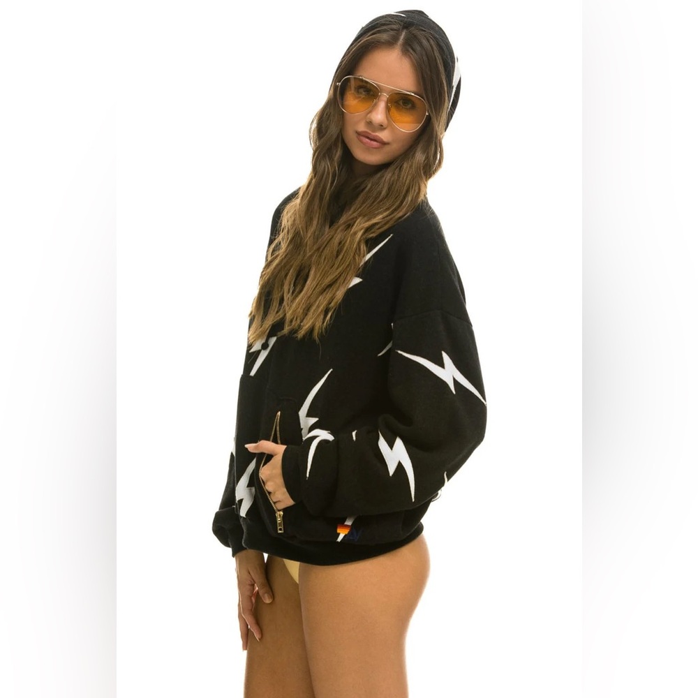 Aviator Nation BOLT STITCH REPEAT RELAXED ZIP HOODIE WITH POCKET ZIPPERS